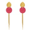 Boucles d'Oreilles Clous Laiton Feuille Pastille Émaillée et Fils Pendants - vue V2