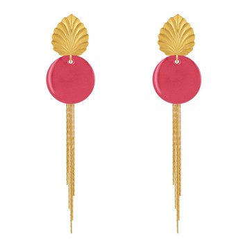 Earrings Studs Brass Leaf Enameled Pastille and Hanging Wires