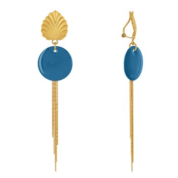 Earrings Clip Brass Leaf Enameled Pastille and Pendant Wires