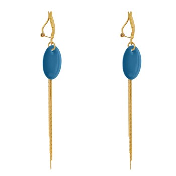 Earrings Clip Brass Leaf Enameled Pastille and Pendant Wires