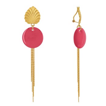 Earrings Clip Brass Leaf Enameled Pastille and Pendant Wires