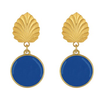 Earrings Clips Brass Leaf and Enameled Disc