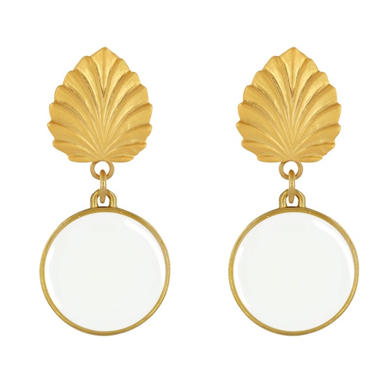 Boucles d'Oreilles Clips Laiton Feuille et Disque Émaillé - vue 2
