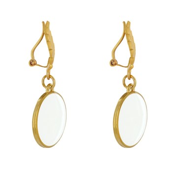 Earrings Clips Brass Leaf and Enameled Disc