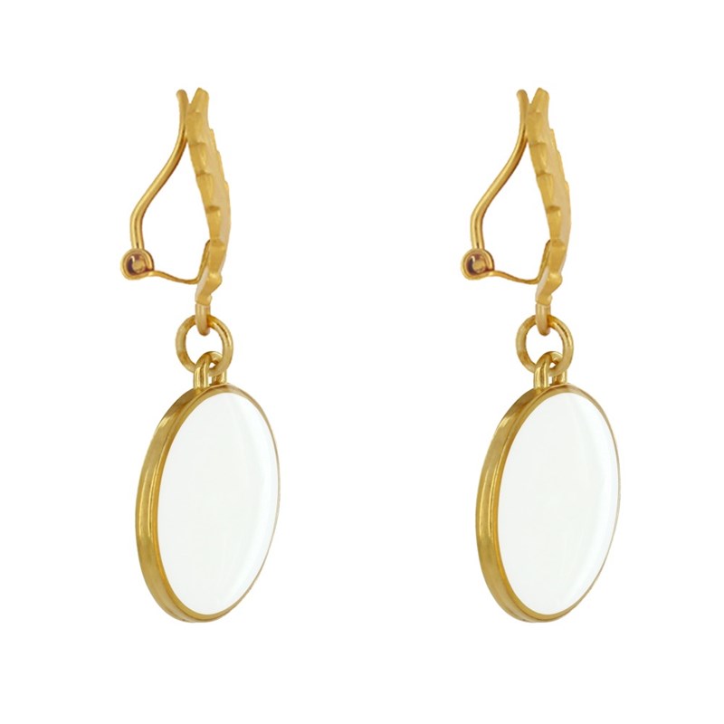 Boucles d'Oreilles Clips Laiton Feuille et Disque Émaillé - vue 3