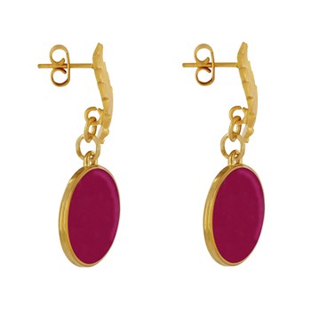 Stud Earrings Brass Leaf and Enameled Disc