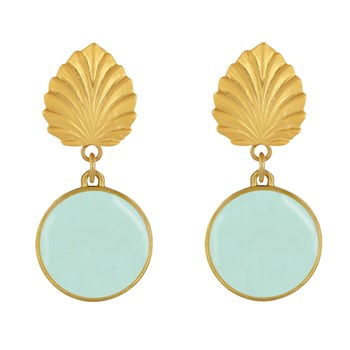 Earrings Clips Brass Leaf and Enameled Disc