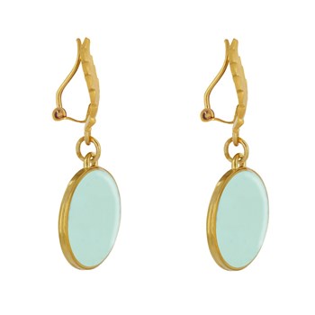 Earrings Clips Brass Leaf and Enameled Disc