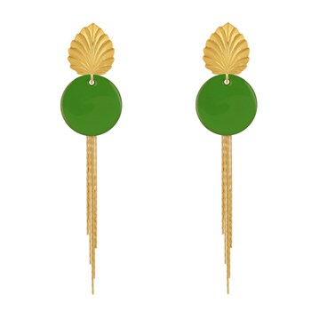 Earrings Studs Brass Leaf Enameled Pastille and Hanging Wires