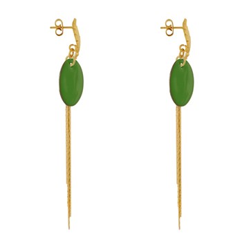 Earrings Studs Brass Leaf Enameled Pastille and Hanging Wires
