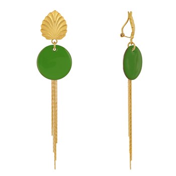 Earrings Clip Brass Leaf Enameled Pastille and Pendant Wires