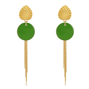 Earrings Clip Brass Leaf Enameled Pastille and Pendant Wires
