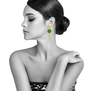 Earrings Clip Brass Leaf Enameled Pastille and Pendant Wires