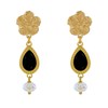Boucles d'Oreilles Clip Métal Doré Fleur Goutte Émaillée et Perle Facettée - vue V2