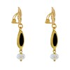 Boucles d'Oreilles Clip Métal Doré Fleur Goutte Émaillée et Perle Facettée - vue V3