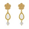 Boucles d'Oreilles Clip Métal Doré Fleur Goutte Émaillée et Perle Facettée - vue V2
