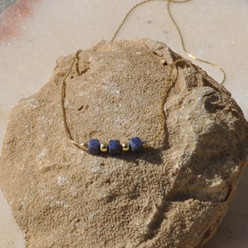 Gold Filled Three Small Sapphire Cubes Necklace