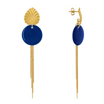 Earrings Studs Brass Leaf Enameled Pastille and Hanging Wires
