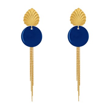 Earrings Studs Brass Leaf Enameled Pastille and Hanging Wires