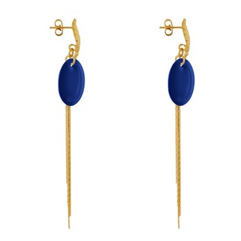 Earrings Studs Brass Leaf Enameled Pastille and Hanging Wires