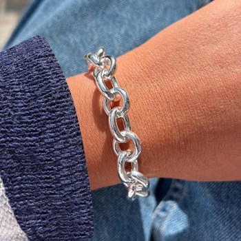 925 Silver Curb Bracelet Round and Oval Mesh