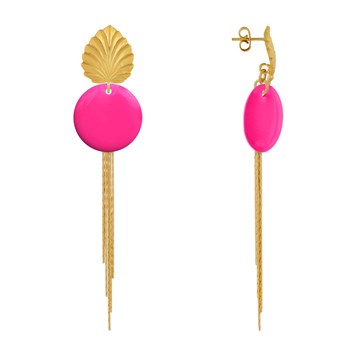 Earrings Studs Brass Leaf Enameled Pastille and Hanging Wires