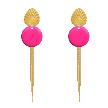 Earrings Studs Brass Leaf Enameled Pastille and Hanging Wires