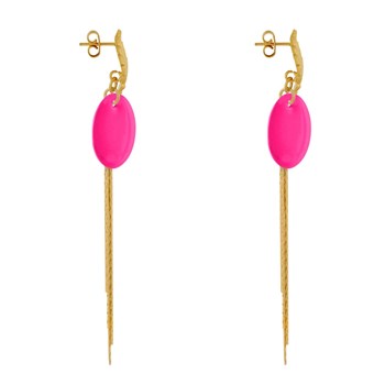 Earrings Studs Brass Leaf Enameled Pastille and Hanging Wires