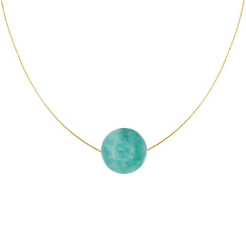 Gold-plated Necklace Solitaire Amazonite Pearl 13 mm