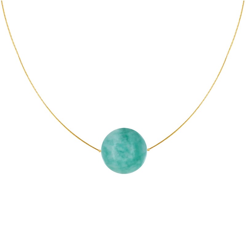 Collier Plaqué Or Perle d'Amazonite Solitaire 13 mm