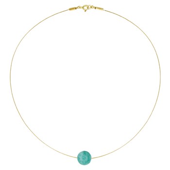 Gold-plated Necklace Solitaire Amazonite Pearl 13 mm