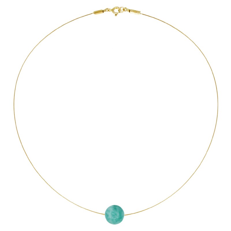 Collier Plaqué Or Perle d'Amazonite Solitaire 13 mm - vue 2