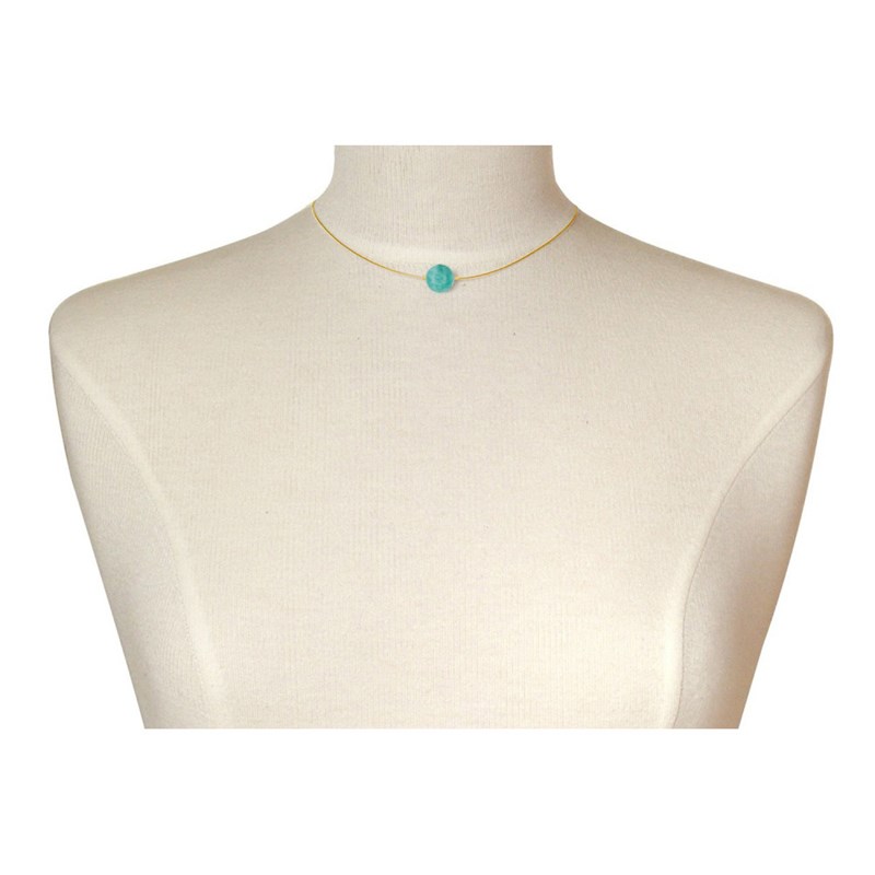 Collier Plaqué Or Perle d'Amazonite Solitaire 13 mm - vue 3