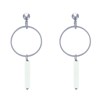 Boucles d'Oreilles Clip Argenté Cercle et Perle Rectangulaire Brillante - vue V2