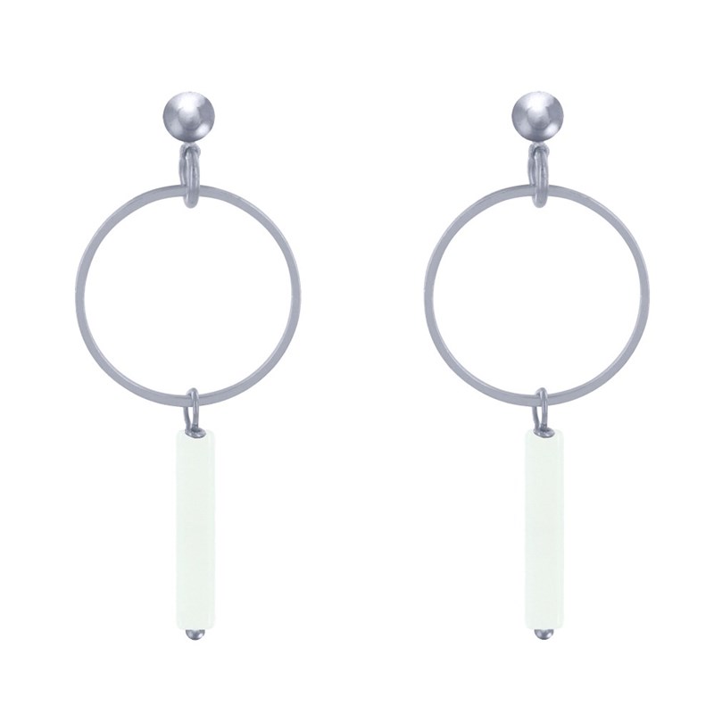 Boucles d'Oreilles Clip Argenté Cercle et Perle Rectangulaire Brillante - vue 2