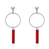 Boucles d'Oreilles Clous Argenté Cercle et Perle Rectangulaire Brillante - vue V2