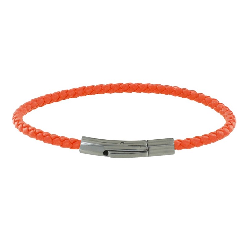 Bracelet Femme Cuir Tréssé Rond 18cm - Orange