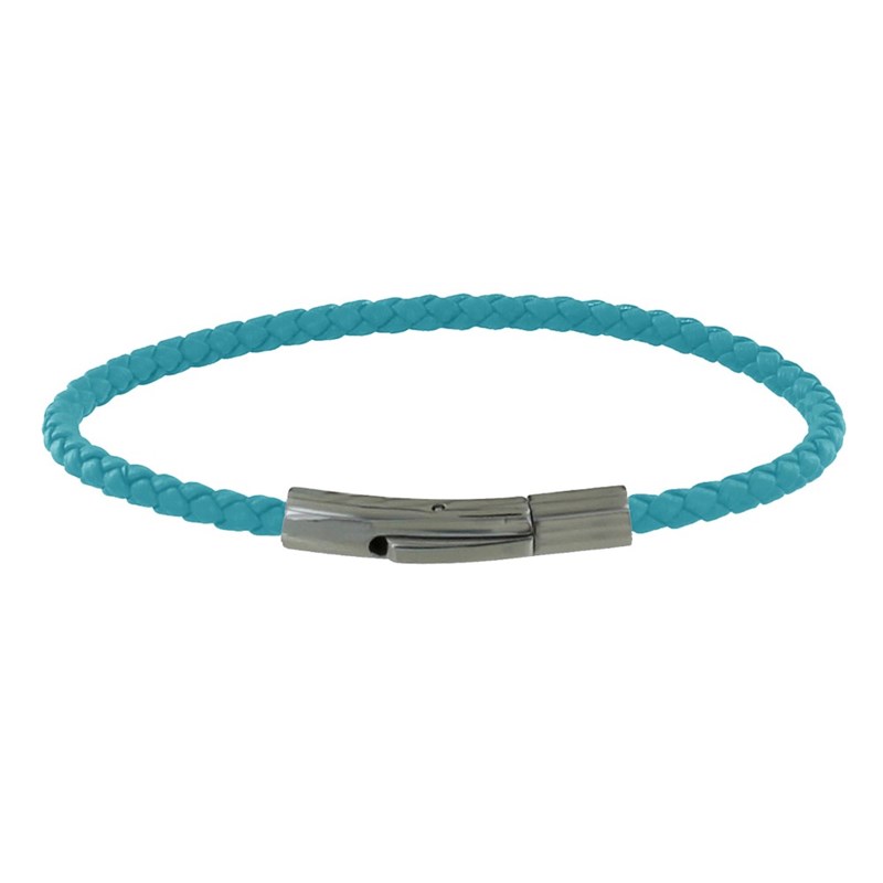 Bracelet Femme Cuir Tréssé Rond 18cm - Turquoise