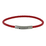 Bracelet Femme Cuir Tréssé Rond 18cm - Rouge