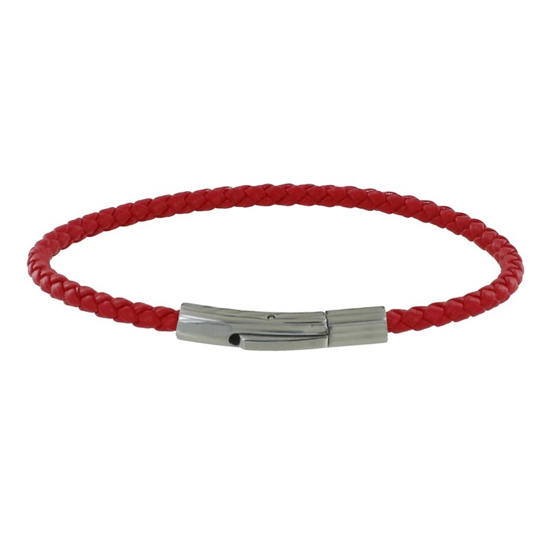 Bracelet Femme Cuir Tréssé Rond 18cm - Rouge