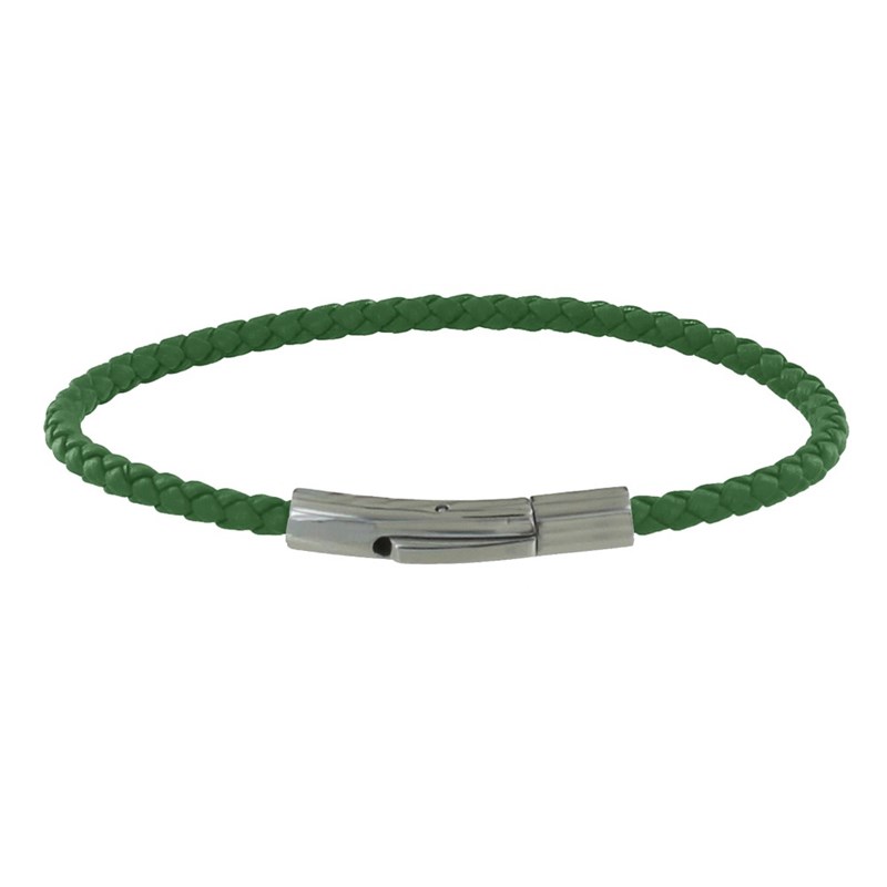 Bracelet Femme Cuir Tréssé Rond 18cm - Vert