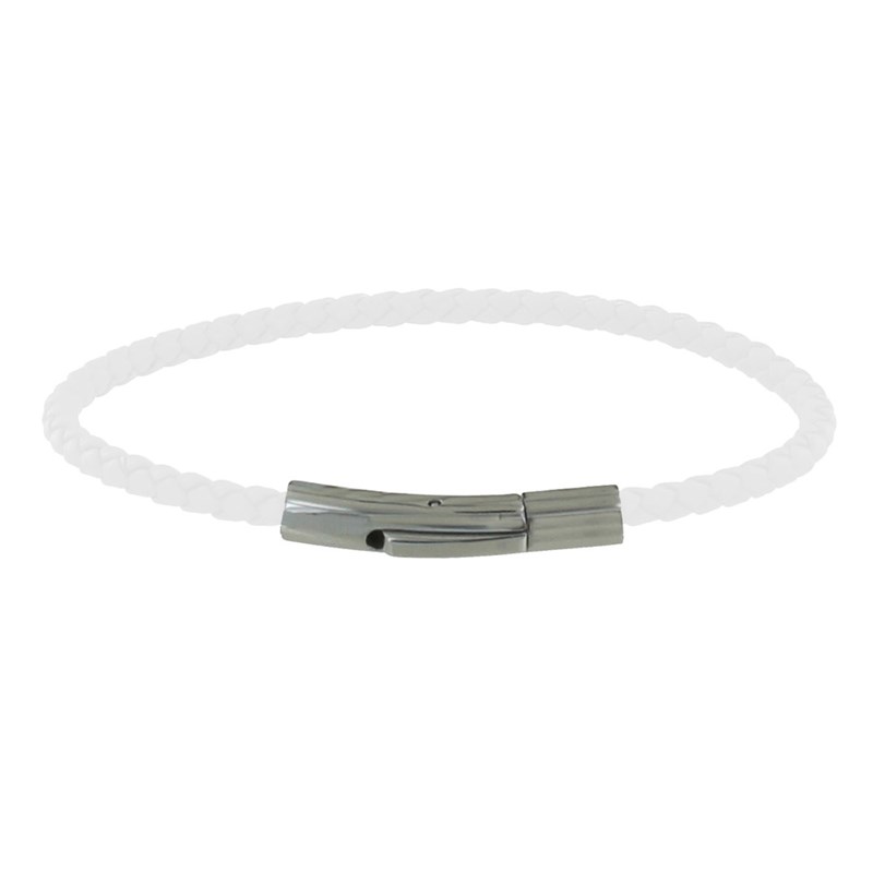 Bracelet Femme Cuir Tréssé Rond 18cm - Blanc