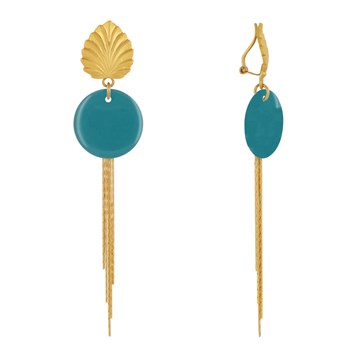 Earrings Clip Brass Leaf Enameled Pastille and Pendant Wires