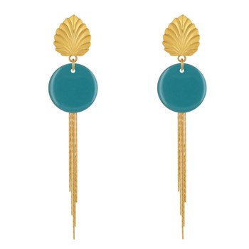Earrings Clip Brass Leaf Enameled Pastille and Pendant Wires