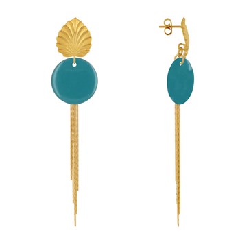 Earrings Studs Brass Leaf Enameled Pastille and Hanging Wires