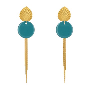 Earrings Studs Brass Leaf Enameled Pastille and Hanging Wires