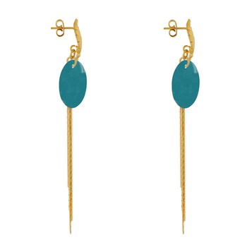 Earrings Studs Brass Leaf Enameled Pastille and Hanging Wires