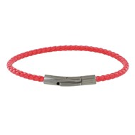 Bracelet Femme Cuir Tréssé Rond 18cm - Rouge Geranium