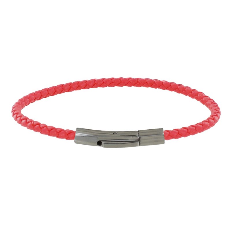 Bracelet Femme Cuir Tréssé Rond 18cm - Rouge Geranium