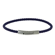 Bracelet Femme Cuir Tréssé Rond 18cm - Bleu Nuit